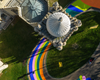 Brighton Pavilion Aerial view with rainbow painted road.
